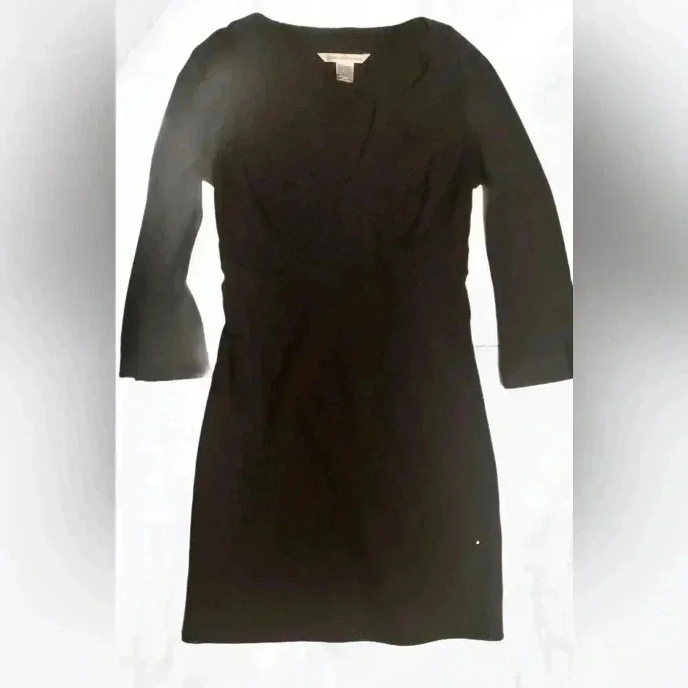 DVF classic day 2 nite trend casual little black 3/4 sleeve bodycon midi dress S